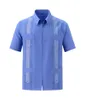 Herren-Freizeithemden, Sommer-Stickerei, kurzärmelig, Revers, männliches Hemd, kubanisches Guayabera-T-Shirt für Männer, große Größe, Safari-Kleidung, Strickjacke