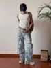 Men's Jeans Frayed Washed Multi-pocket Retro Street Trend Loose Oversized Straight Wide-leg 2023 Y2K Ripped Overalls
