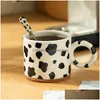 Mugs 350 420Ml Cartoon Animal Ceramic With Handle Coffee Milk Spoon Office Water Cup Drinkware Birthday Gift 230327 Drop Delivery Ho Dhv5H