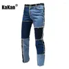 Męskie dżinsy Kakan - Europejskie i amerykańskie kontrastowe myte dla Men Street Trend Three Color Patchwork Long K53-3