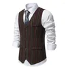Men's Vests Herringbone Tweed Suit Vest Casual Slim Fit V Neck Striped Waistcoat Elegant Gentleman Business Wedding Formal Dress