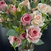 Decorative Flowers 3pcs Artificial Silk Rose Pink Long Branch 5 Heads Flores For Wedding Decoration Home Garden Christmas Decor Accessories