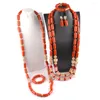 Collier Boucles D'oreilles Ensemble Bijoux De Mariage Africain Pour Femmes Et Homme Imitation Perles De Corail Long Nigeria Bride Party Accessorise