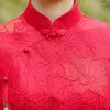 Abbigliamento etnico Tradizionale colletto alla coreana Ricamo Chiffon Cheongsam Abito da donna Qipao in pizzo con maniche a sette punti cinesi