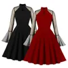 Robes de soirée femmes robe maille noir évasé à manches longues Saint Valentin robe d'été papillon rétro années 60 gothique Costume Midi balançoire