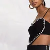 Tanques de mujer Cami Heart Shaped Patchwork Diamond Crop Top Black Crystal Trim Tank 230802