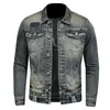 Jaquetas masculinas primavera outono patchwork jaqueta jeans masculina estilosa lapela design de bolso de alta qualidade