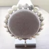 Pulseira Howlite branca de pedra natural de 8 mm com pingente de amor, contas redondas, contas de oração, pulseiras de ioga