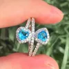 Wedding Rings Luxury Female Heart Ring Trendy Round Silver Color For Women Charm Blue Zircon Stone Engagement Jewelry