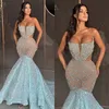 Elegant Sky Blue Mermaid Evening Dresses Sequins Beads Crystal Formal Party Prom Dress Red Carpet Long Dresses for special occasion