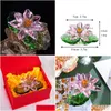 ノベルティアイテムH D 3.7pink Sparkle Crystal Hue Reflection Lotus Flower Art Glass Glass Home Decor for Feng Shui Collection Desktop Ornament DH8E0