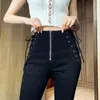 Jeans femme Sexy bouton élastique taille haute femmes grande taille fermeture éclair lavage maigre crayon pantalon 2023 noir bleu pantalon