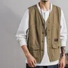 Gilets pour hommes gilet extérieur printemps automne gilet de pêche col en V lâche couleur Pure gilet Style coréen 230803