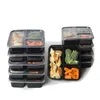 Geschirr, 10 Stück, Einweg-Behälter für die Zubereitung von Mahlzeiten, 3 Fächer, mikrowellengeeignete Aufbewahrung, Bento-Box (schwarz mit Deckel)