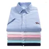 Men's Casual Shirts Summer Cotton Oxford Shirt For Men Short Sleeve White Striped Male Regular-Fit Blouses Button-Down Business