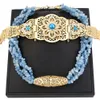 Correntes de barriga Sunspicems Light Blue Marroquin Belt Mulheres Multilayer Stone Chain Colar Gargantilha Caftan Jóias Argélia Noiva Conjuntos 230802