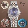 Reloj de lujo plano romano de seis puntas con esfera de diamante y bisel de diamante pequeño con cadena pequeña de 31 mm 2813 de oro automático de acero resistente al agua para nadar