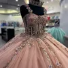 Rosa spaghetti rem quinceanera klänning tulle snörning applikationer bollklänning födelsedagsfest klänning vestidos de 15 anos