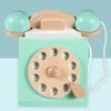 Toy Phones Pretend Play Phone Vintage Interactive Wood Communication Skills Training Rotary Phone Toy for Children 230802