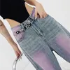 Jeans pour femmes mode taille haute contraste couleur 2023 ample droite large jambe pantalon femme décontracté Denim pantalon