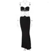 Casual Dresses Women Fashion Halter Chain Hollow Out Dress Sexig stropplös låg midja svart nattklubbklubb Kvinnlig rygglös smal klänning