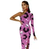 Casual Dresses Skull Bat Print Maxi Dress Long Sleeve Worm Halloween Party Street Style Bodycon Spring Sexy Women Pattern Vestido