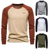 Camisas masculinas camisetas 2023 outono e inverno casual manga comprida camisa masculina o-pescoço carta impressão exercício roupas de correspondência de cores