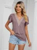 Женские футболки для летнего короткого рукава для женщин мода v Nece Elegant Casual Ladies Plus Size Tee Tee Tee Tops