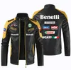 Erkek Ceket Benelli Araba Motosiklet Pu Deri Deri Ceket Patchwork Biker Sıradan Fermuar Kat Erkek Motosiklet Dış Giyim 230802