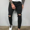 Herr jeans elastiska midja mager män svart casual streetwear jogger byxor mens high street smal fit man mode denim byxor