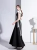 Robes de piste noir célébrité une épaule A-ligne sans manches nœud ruban fermeture éclair femme élégante Simple fête de mariage bal robes de soirée