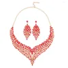 Halskette Ohrringe Set Vintage Weiß Rot Kristall Tropfen Kragen Ohrring Hochzeit Luxus Schmuck Frau Übertriebene Braut Valentinstag Geschenke