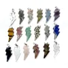 Natural Crystal Stone Lightning Shape Pendant Tiger Eye Lapis Lazuli Quartz Crystal Charms Diy Necklace