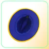 ファッションイエローブルーパッチワークウール男性のためのフェドーラ帽子2トーンハット異なる色ドレスハットパナマジャズトリルビーCap2177359