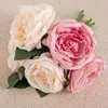 Flores Decorativas 5Pc Artificiais Cabeça Redonda Rosa 34cm Seda Falsa Flor Rosa Para Casamento Noiva Mão Bouquet Decoração Festa Em Casa