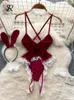 Gonna sexy SINGREINY Donna Velluto Sensuale Body senza schienale Cinturino in pizzo Patchwork Cosplay Biancheria intima Tute con apertura sul cavallo Lingerie Tute corte 230803