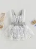 Mädchen Kleider Baby Spitze Strampler Kleid ärmellose rückenfreie Stickerei Blumen Tutu Outfit Prinzessin Kleidung mit Schleife