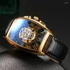 Orologi da polso Sdotter Watch Men Fashion Cinturino in pelle Tonneau Tourbillon Skull Hollow Orologi meccanici automatici per uomo Goccia regalo maschile