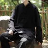 Men's Jackets Chinoiserie Retro Button Linen Jacket Traditional Chinese Costume Tai Chi Loose Long Sleeve Coat