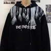 Mens Hoodies Sweatshirts Dark Black Hooded Pullover for High Street Skeleton Ghost Hand Printed Sports Hoodie Loose Hip Hop Apparel 230803