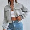 Women's Hoodies Women Stand Collar Short Hoodie Crop Tops Solid Color Jacket Casual Long Sleeve Pocket Sweatshirt Elasticized Hem And Cuffs