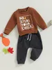 Ensembles de vêtements Thanksgiving enfant en bas âge fille tenues mignon dinde imprimer sweat à manches longues et pantalon élastique pour 2 pièces automne survêtement