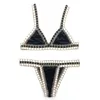 Traje de baño para mujer Mujeres Conjunto de bikini de terciopelo negro Ganchillo hecho a mano Tela de alta calidad Traje de baño triangular 230802