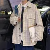 Jaquetas masculinas primavera outono premium camisas pesadas masculinas sólidas soltas jaqueta de manga comprida hip hop grosso casaco de lã coreano casual