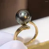 Cluster Rings D1010 Pearl Ring Fine Jewelry Solid 18K Gold Round 10-11mm Nature Sea Water Tahiti Pearls For Women Presents