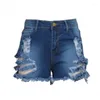 Pantaloncini da donna Donna 2xl 3xl Jeans a vita alta con nappa con foro Denim Blu cielo 2023 Estate