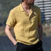 Camisas casuais masculinas 2023 de alta qualidade manga curta camisa de linho de algodão camiseta de corte solto para negócios top S-3XL