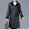 Women's Leather Jackets Women 2023 Autumn Winter Style PU Coat Mid-Length Outcoat Single-Breasted Overwear Female
