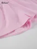 Pantaloni a due pezzi da donna Bclout Estate Pantaloncini di lino rosa Set da donna 2 pezzi Elegante manica lunga Colletto alla coreana Top Casual Vita elastica Pantaloncini sexy Tute 230802