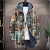 Men's Trench Coats Fashion Winter Hooded Jacket With Novel Design Pattern 3D Printed Zip Casual Thick Insulated